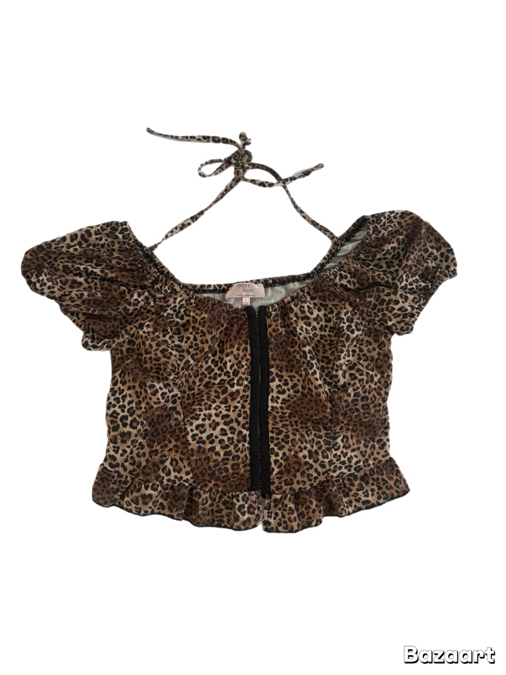 Leopard Print Puff Sleeve Tie Back Crop Top | Women’s Y2K Animal Print Blouse